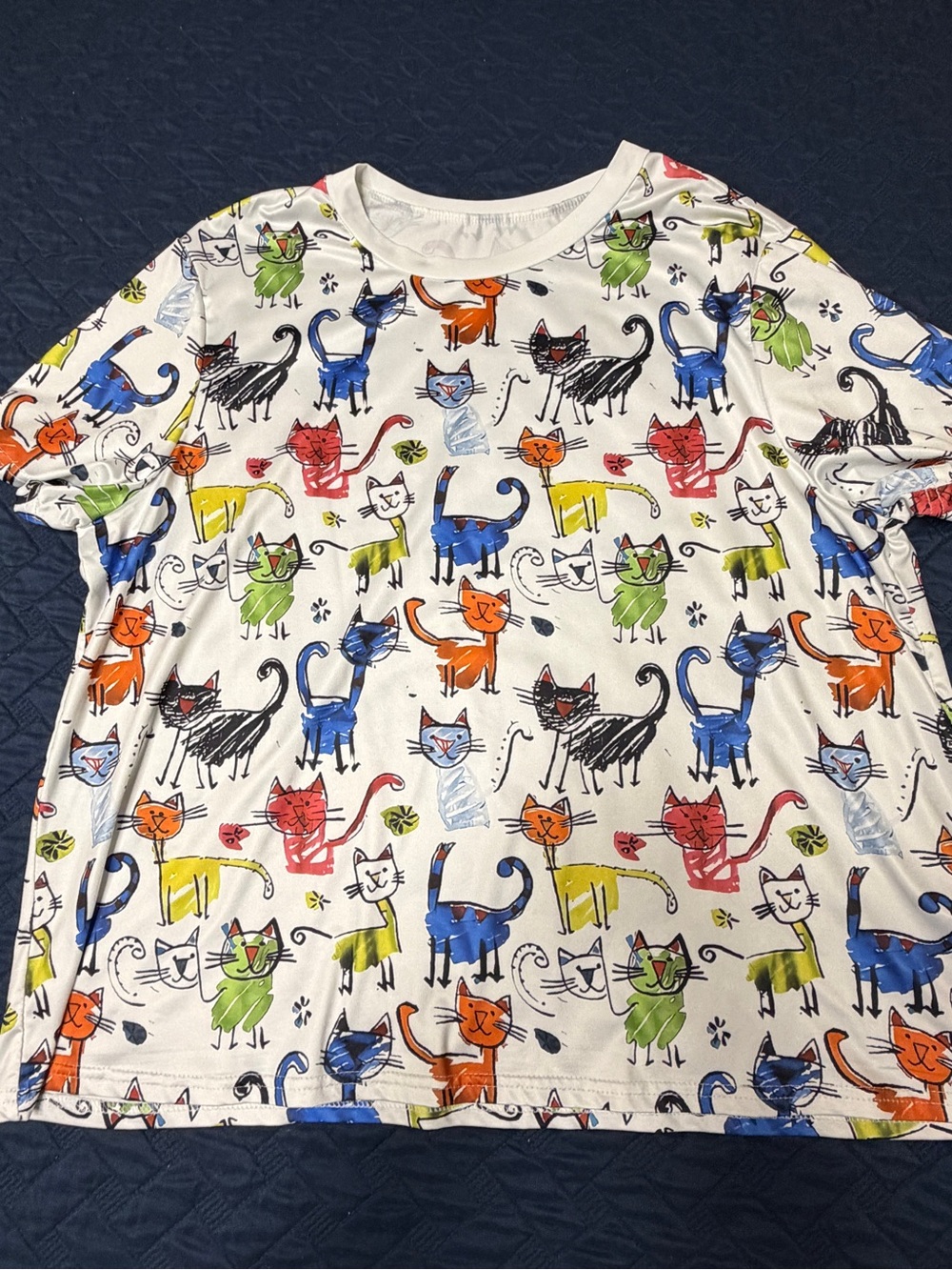 Playful Multicolor Cat Print Tee